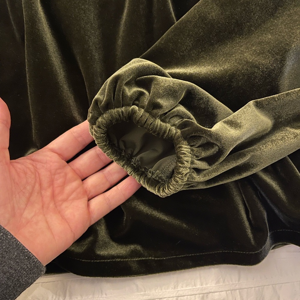 Olive Green Velvet Lace Yoke Blouse - Picture 4 of 5